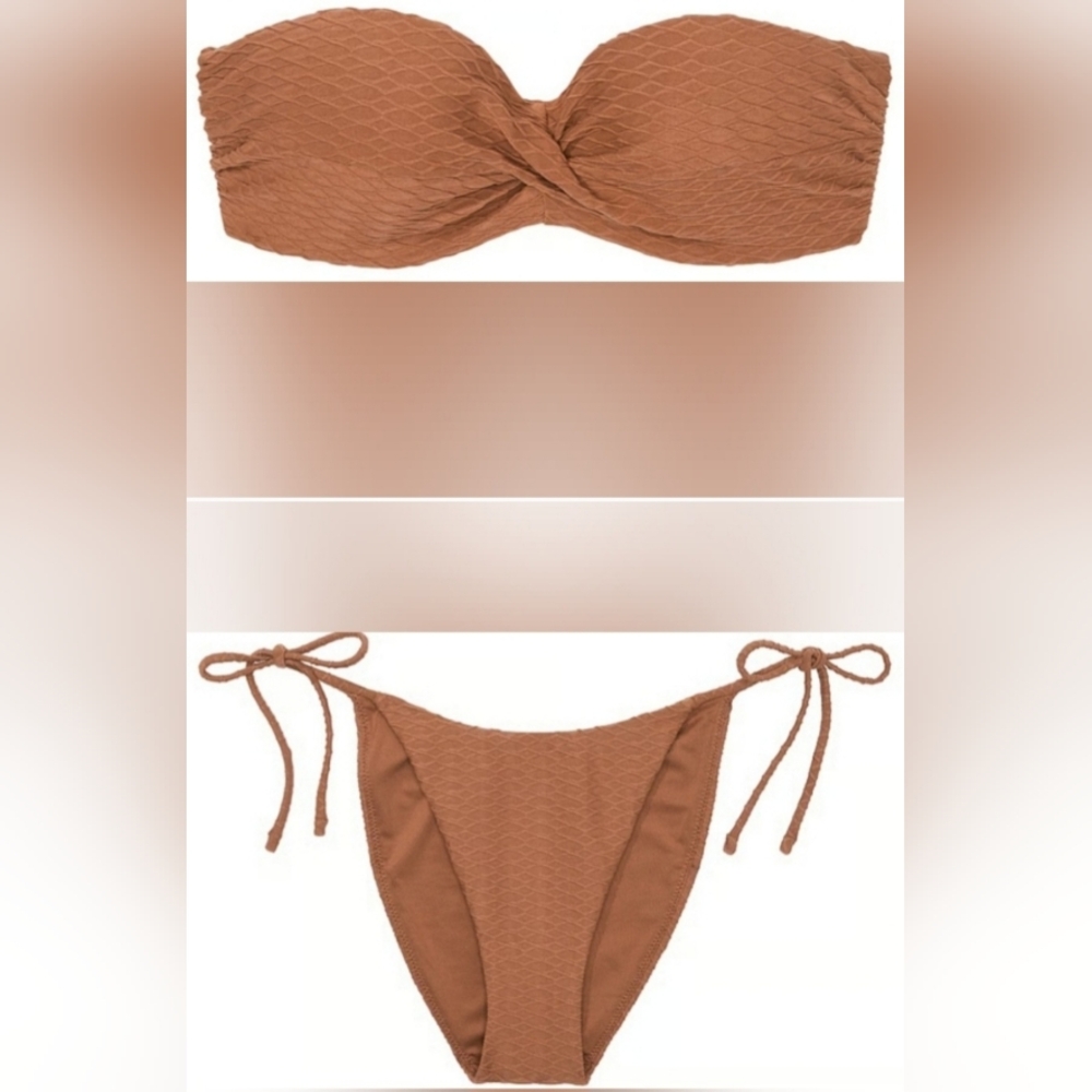 38DD/XXL VS Swim Bandeau PushUp Bikini Top Side Tie Cheeky Bikini Set Fishnet